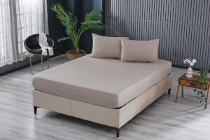 Colourful Fitted Çarşaf Çift King Size - Bej